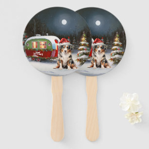 Australian Shepherd Caravan Christmas Adventure Hand Fan