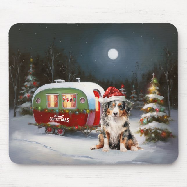 Australian Shepherd Caravan Christmas Adventure Mouse Pad (Front)
