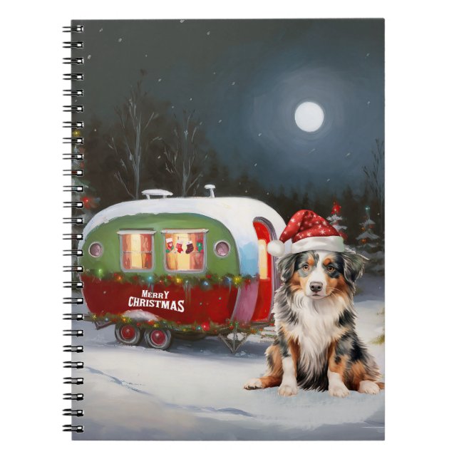 Australian Shepherd Caravan Christmas Adventure Notebook (Front)