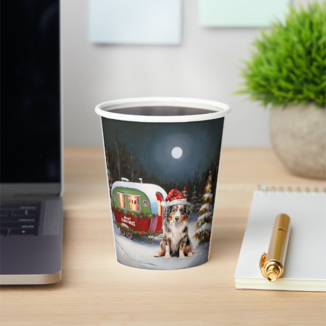 Australian Shepherd Caravan Christmas Adventure Paper Cups (Insitu)