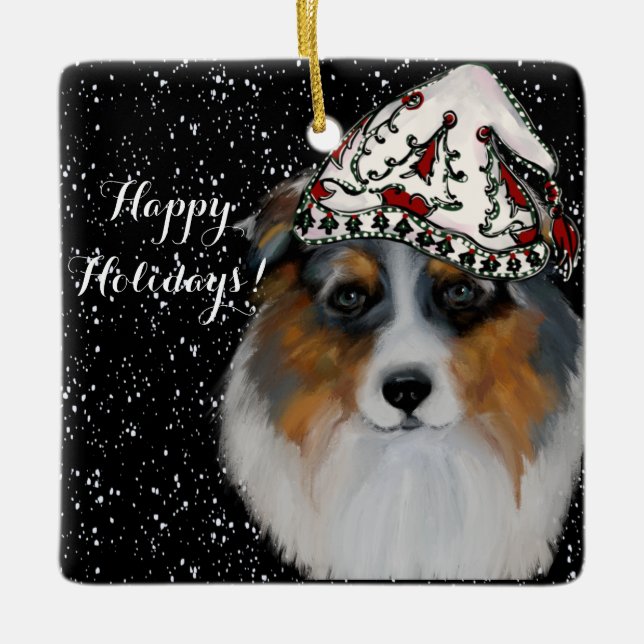 Australian Shepherd Ceramic Ornament (Front)