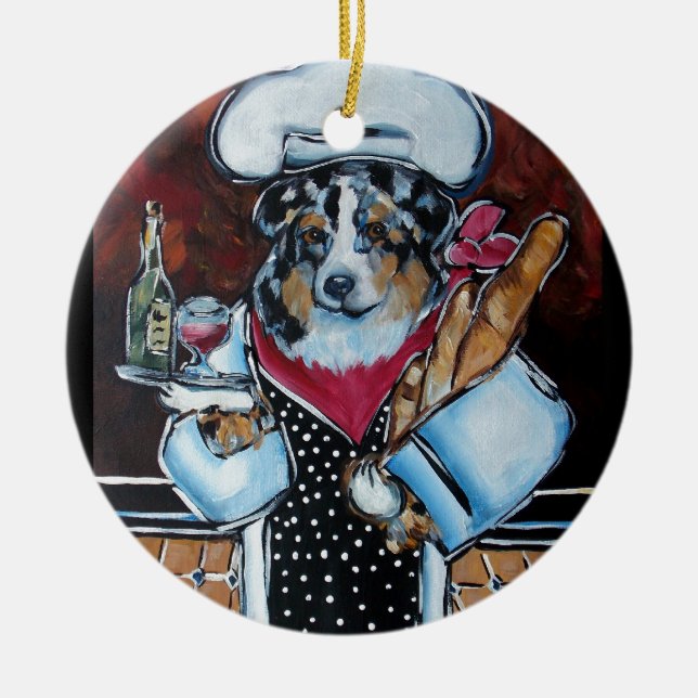 AUSTRALIAN SHEPHERD CHEF CERAMIC ORNAMENT (Front)