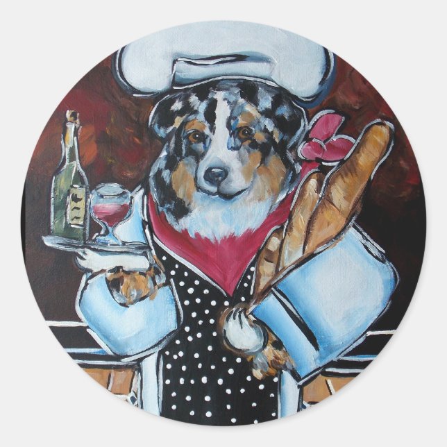 AUSTRALIAN SHEPHERD CHEF CLASSIC ROUND STICKER (Front)