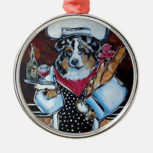AUSTRALIAN SHEPHERD CHEF METAL TREE DECORATION