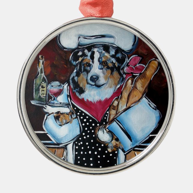 AUSTRALIAN SHEPHERD CHEF METAL TREE DECORATION (Front)