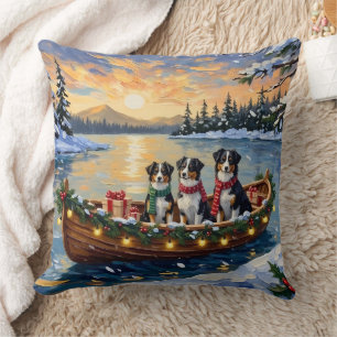 Australian Shepherd Christmas Boat Holiday Cushion