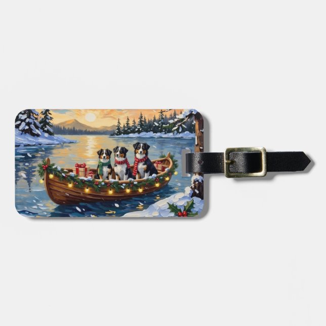 Australian Shepherd Christmas Boat Holiday Luggage Tag (Front Horizontal)