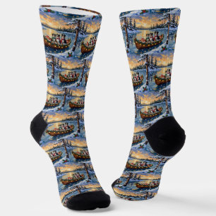 Australian Shepherd Christmas Boat Holiday Socks