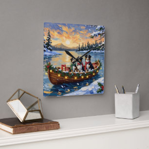 Australian Shepherd Christmas Boat Holiday Square Wall Clock