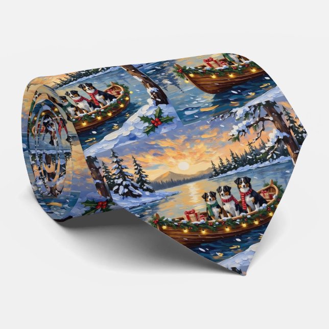 Australian Shepherd Christmas Boat Holiday Tie (Rolled)