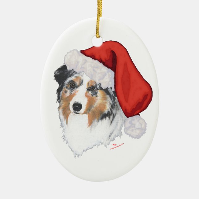 Australian Shepherd Christmas Ceramic Ornament (Front)