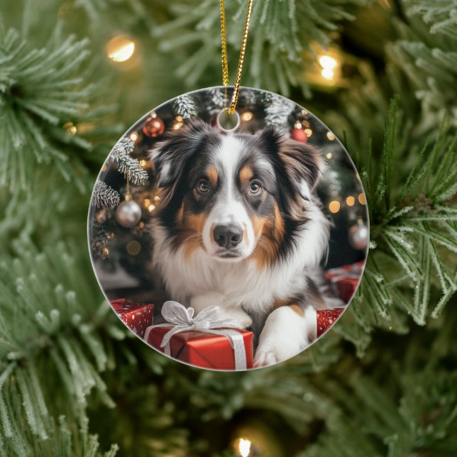 Australian Shepherd Christmas Ceramic Ornament (Tree)