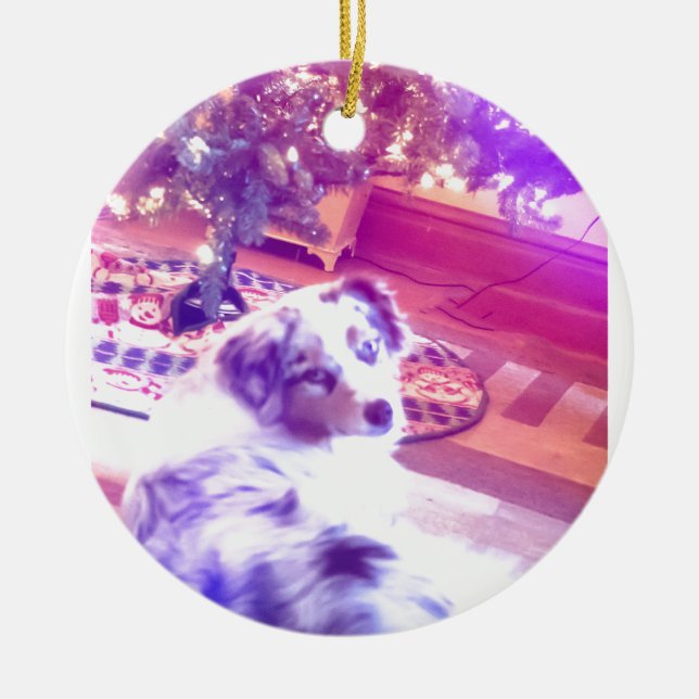 Australian Shepherd Christmas Ceramic Tree Decoration (Front)