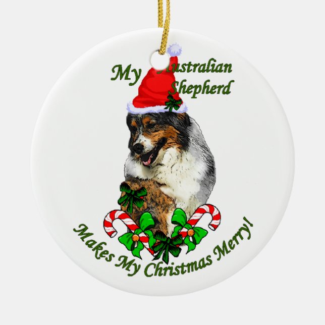 Australian Shepherd Christmas Ceramic Tree Decoration (Front)