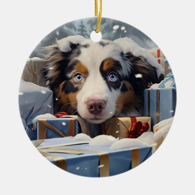 Australian Shepherd christmas,dog memorial gift,do Ceramic Ornament (Front)