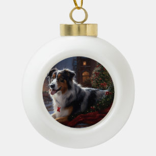 Australian Shepherd Christmas Festive Season Ceramic Ball Christmas Ornament