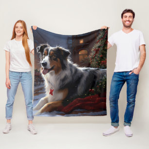 Australian Shepherd Christmas Festive Season  Fleece Blanket