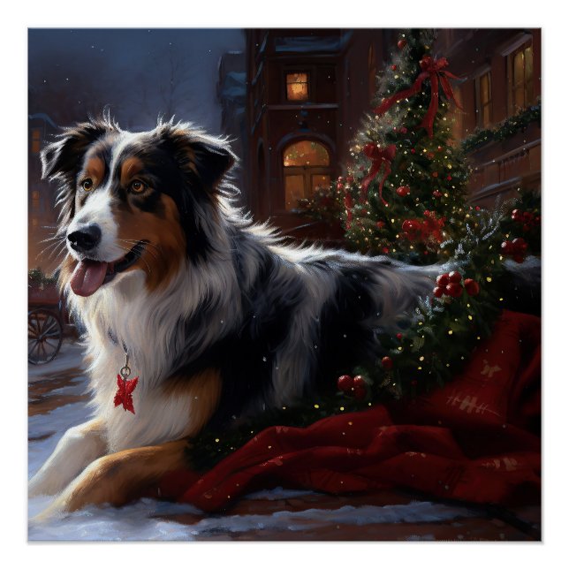 Australian Shepherd Christmas Festive Season  Poster (Front)