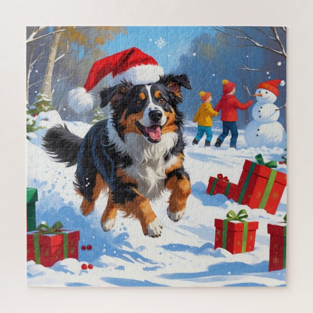 Australian Shepherd Christmas Festive Snow Scene Jigsaw Puzzle (Vertical)