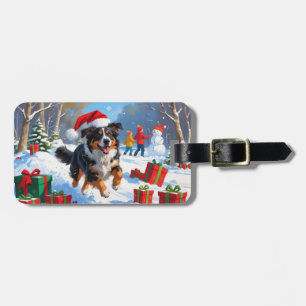 Australian Shepherd Christmas Festive Snow Scene Luggage Tag