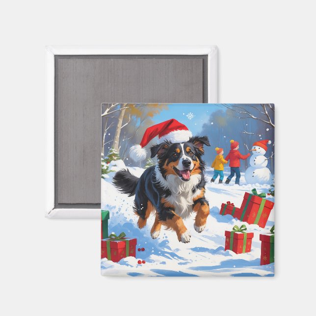Australian Shepherd Christmas Festive Snow Scene Magnet (Front/Back)