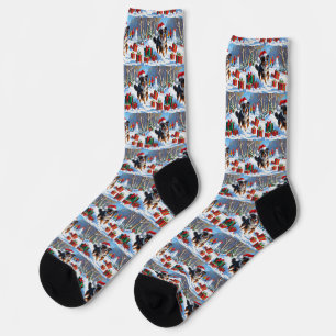 Australian Shepherd Christmas Festive Snow Scene Socks