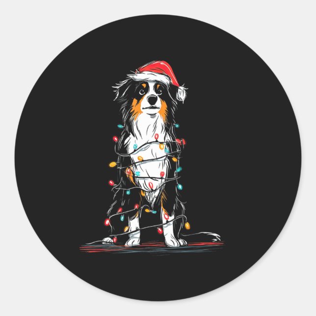 Australian Shepherd Christmas Graphics Dog Lights  Classic Round Sticker (Front)