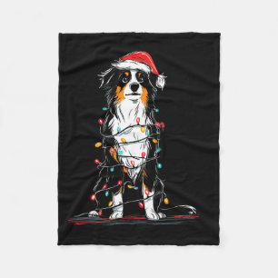 Australian Shepherd Christmas Graphics Dog Lights  Fleece Blanket