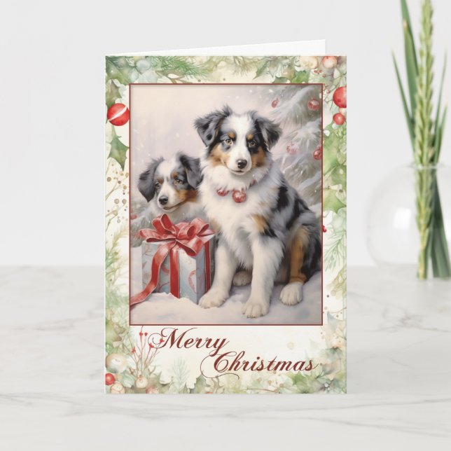 Australian Shepherd Christmas Holiday Card (Front)
