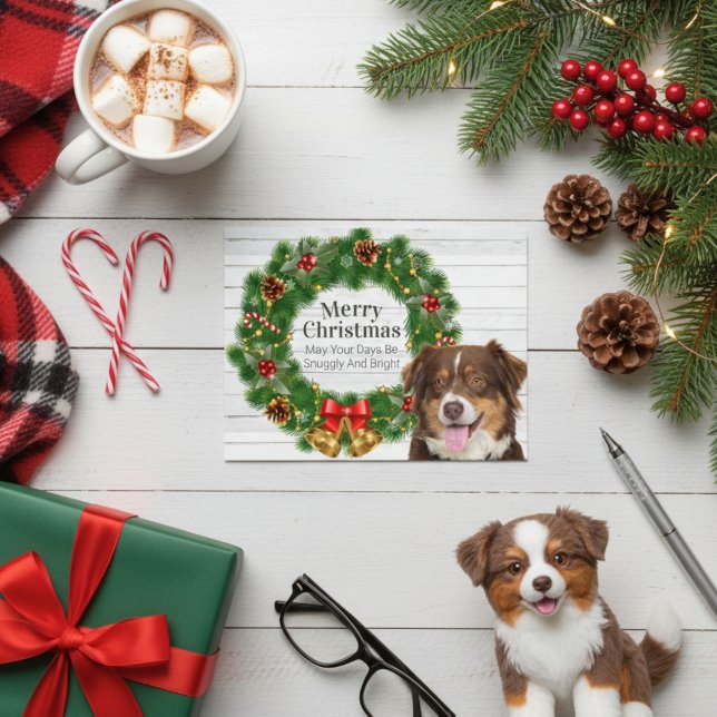 Australian Shepherd Christmas Holiday Postcard (Australian Shepherd Christmas Pine Cone Wreath Holiday Postcard)