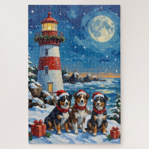 Australian Shepherd Christmas Lighthouse Holiday Jigsaw Puzzle
