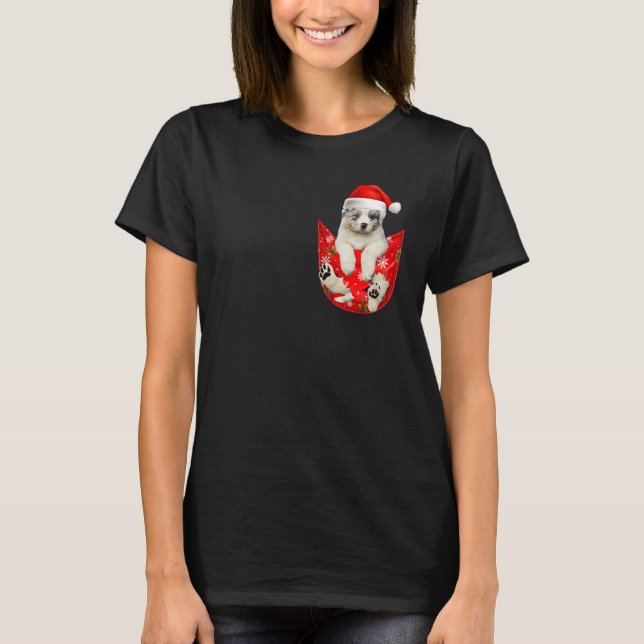 Australian Shepherd Christmas Pocket for dog T-Shirt (Front)
