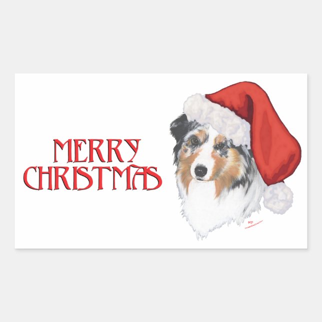 Australian Shepherd Christmas Rectangular Sticker (Front)