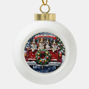 Australian Shepherd Christmas Red Truck Holiday Ceramic Ball Christmas Ornament