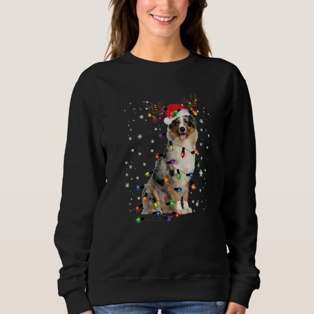 Australian Shepherd Christmas Reindeer Santa Hat P Sweatshirt (Front)