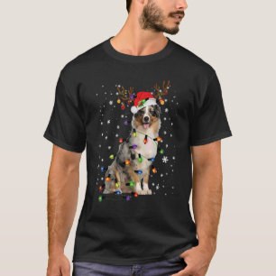 Australian Shepherd Christmas Reindeer Santa Hat P T-Shirt