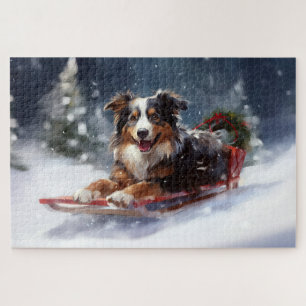 Australian Shepherd Christmas snow winter Jigsaw Puzzle