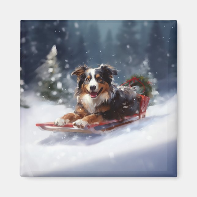 Australian Shepherd Christmas snow winter Magnet (Front)