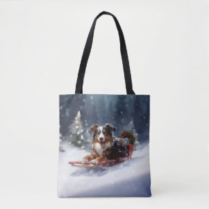 Australian Shepherd Christmas snow winter Tote Bag