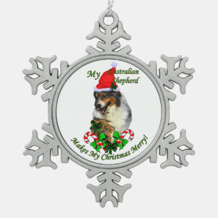 Australian Shepherd Christmas Snowflake Pewter Christmas Ornament