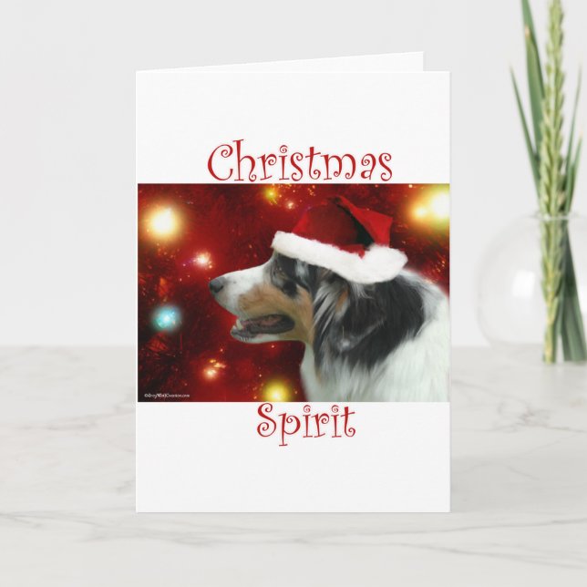 Australian Shepherd Christmas Spirit Holiday Card (Front)
