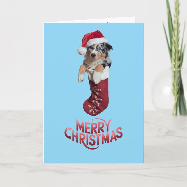 Australian Shepherd Christmas Stocking Card (Front)
