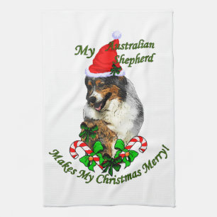 Australian Shepherd Christmas Tea Towel
