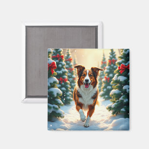 Australian Shepherd Christmas Tree Farm Painting Magnet