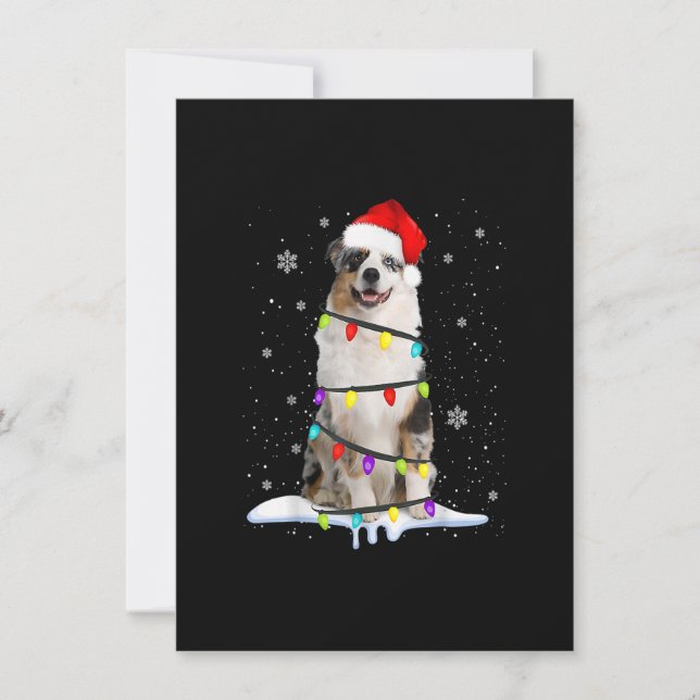 Australian Shepherd Christmas Tree Light Aussie Xm Invitation (Front)