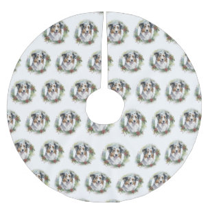 Australian Shepherd Christmas Wreath Festive Pup Brushed Polyester Tree Skirt