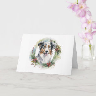 Australian Shepherd Christmas Wreath Festive Pup Card