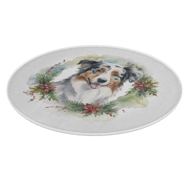 Australian Shepherd Christmas Wreath Festive Pup  Cutting Board (Corner)