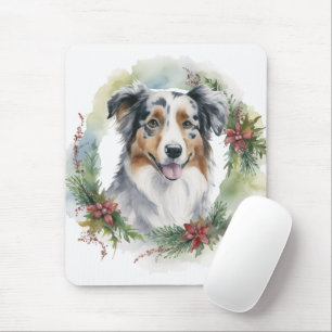 Australian Shepherd Christmas Wreath Festive Pup Mouse Pad