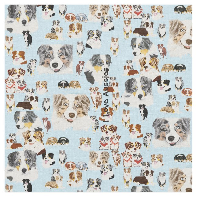 Australian Shepherd Collage Cus. Cotton 56" Fabric (Close Up)